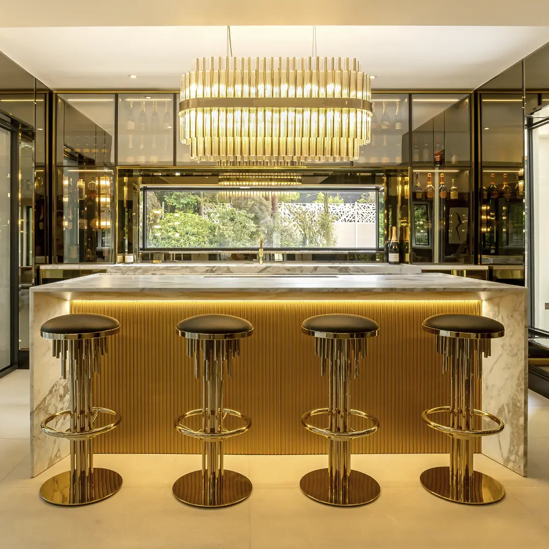 /storage/Luxury brass and clear crystal Halma suspension snooker, a refined geometric lighting fixture for elegant modern interiors.