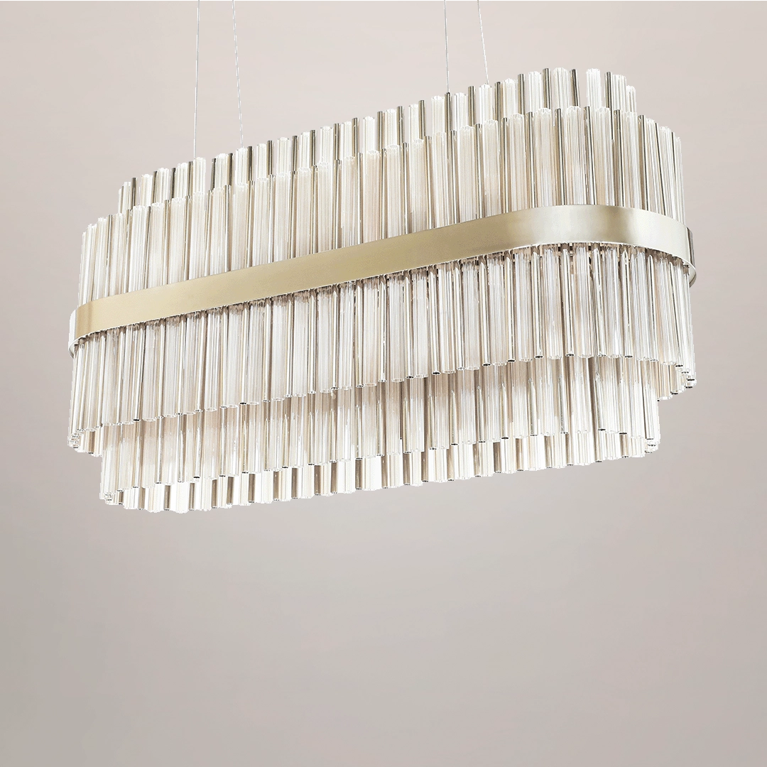 /storage/Luxury brass and clear crystal Halma suspension snooker, a refined geometric lighting fixture for elegant modern interiors.