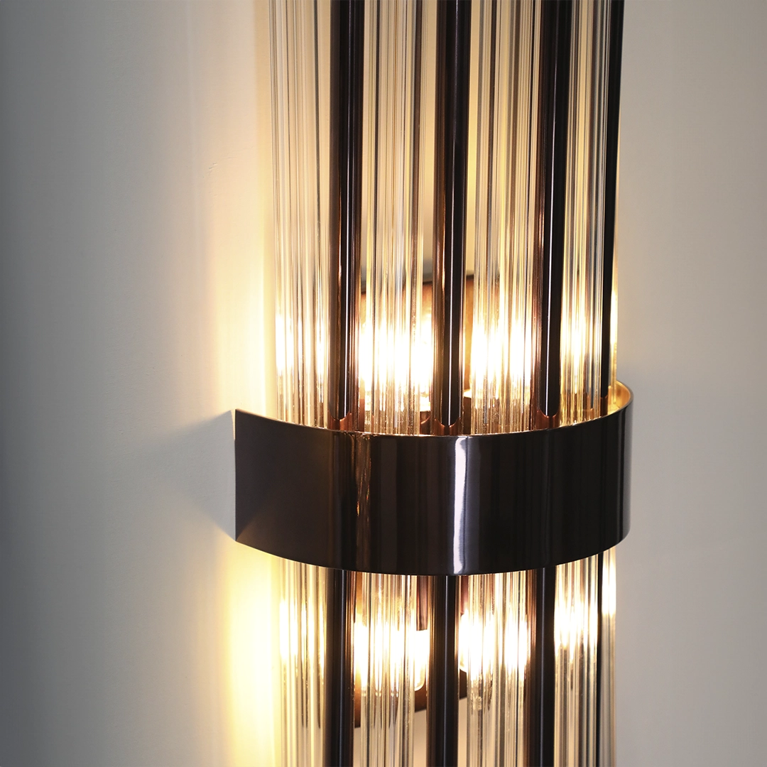 /storage/Luxury brass and crystal Halma Wall Light with geometric design, a versatile and sophisticated lighting piece that enhances modern interiors with elegance and refined charm.