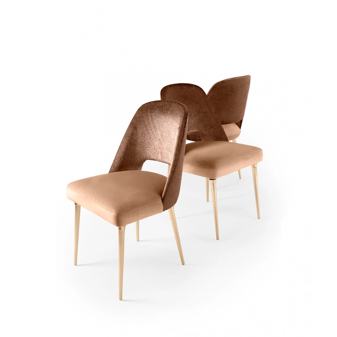 /storage/Luxury brass Anna Dining Chair with beige upholstered crescent back, handcrafted Art Deco-inspired design.
