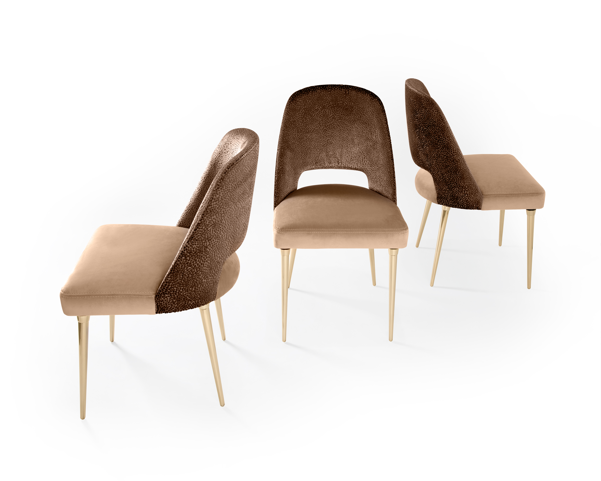 /storage/Luxury brass Anna Dining Chair with beige upholstered crescent back, handcrafted Art Deco-inspired design.