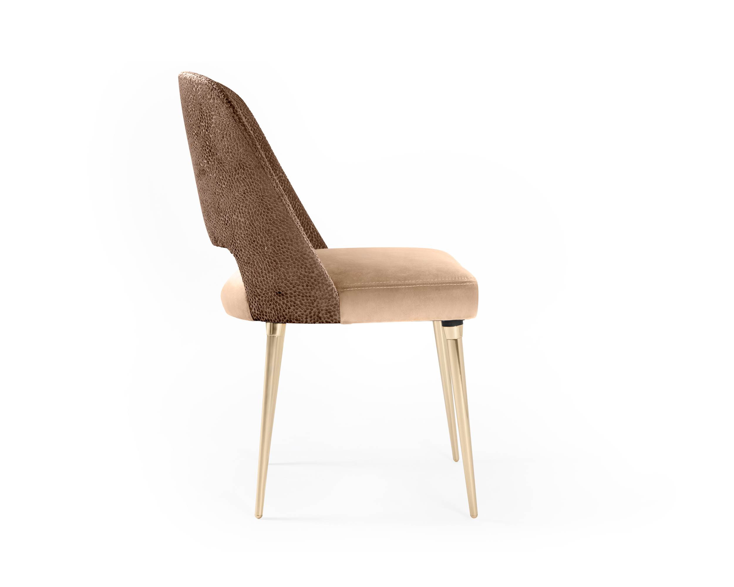 /storage/Luxury brass Anna Dining Chair with beige upholstered crescent back, handcrafted Art Deco-inspired design.
