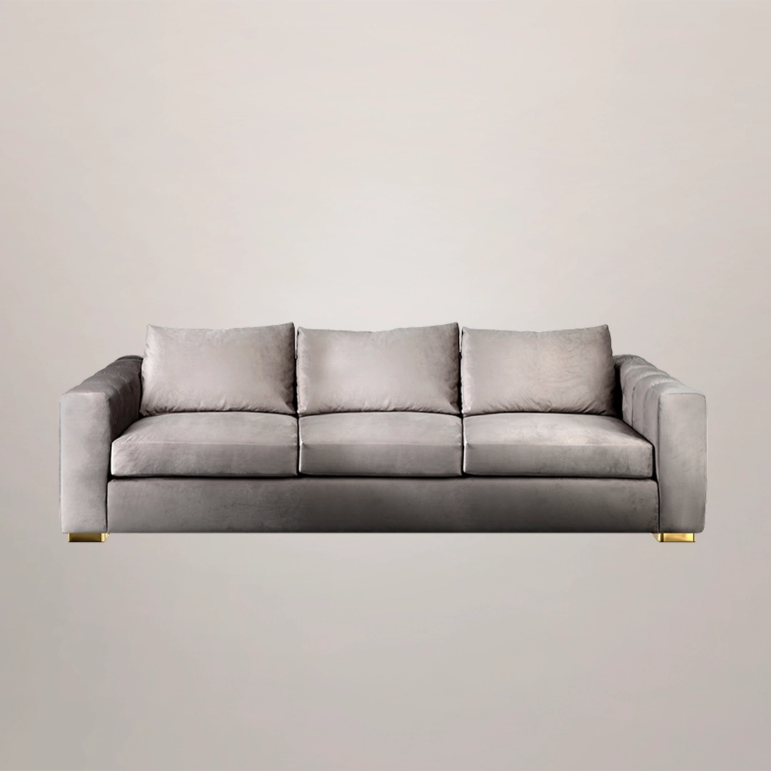 /storage/Luxury brass Colombo lounge sofa with gold-plated brass frame, plush cushions, and sculptural contemporary design.