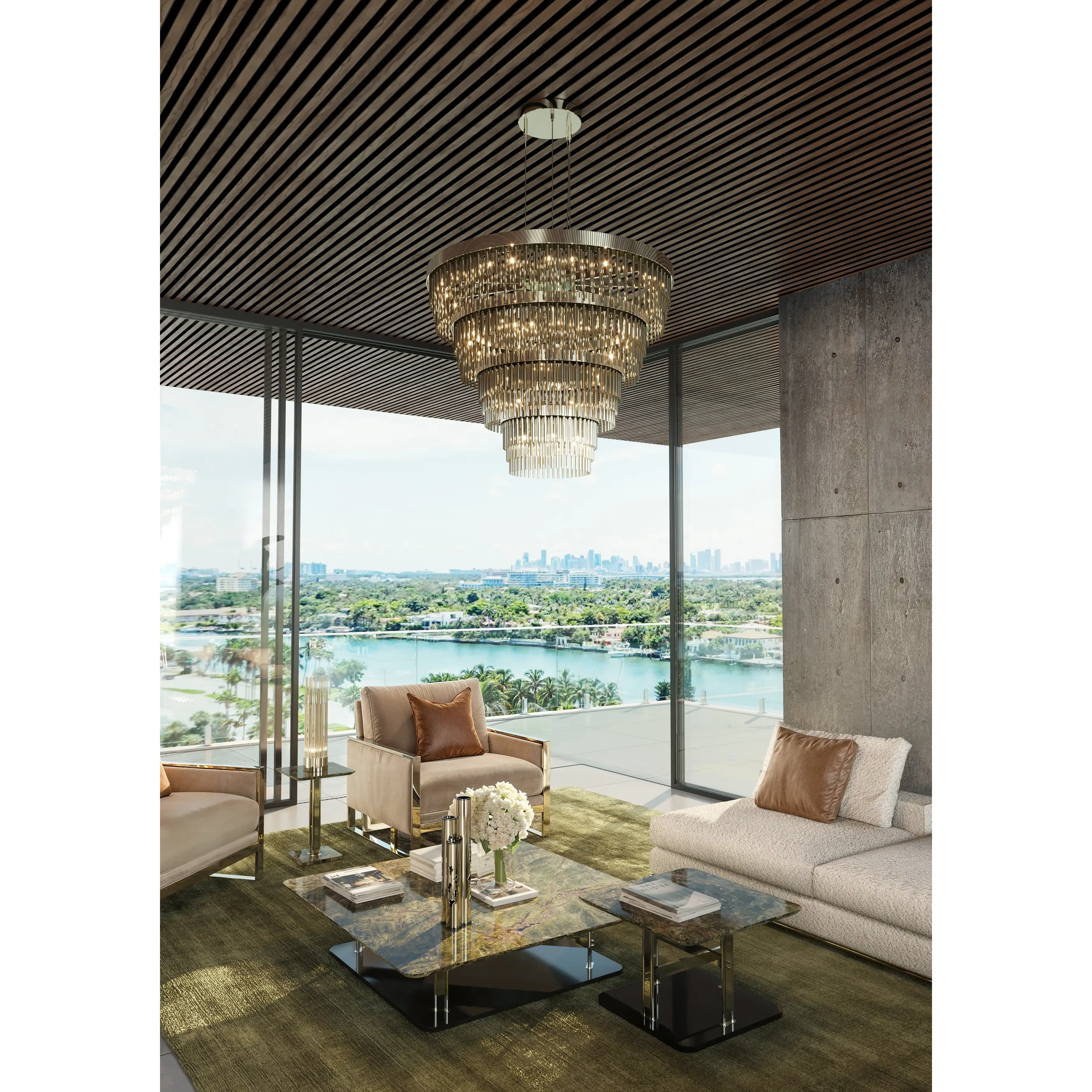 /storage/Luxury brass and marble center table with geometric columns, blending modern elegance and bold design for a refined, opulent living space.