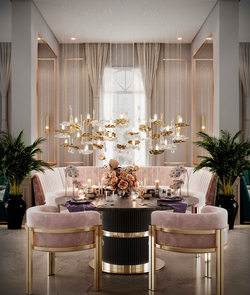 /storage/Luxury brass Eléa Round Dining Table with eucalyptus wood top and lacquered brass accents inspired by Ancient Greece.
