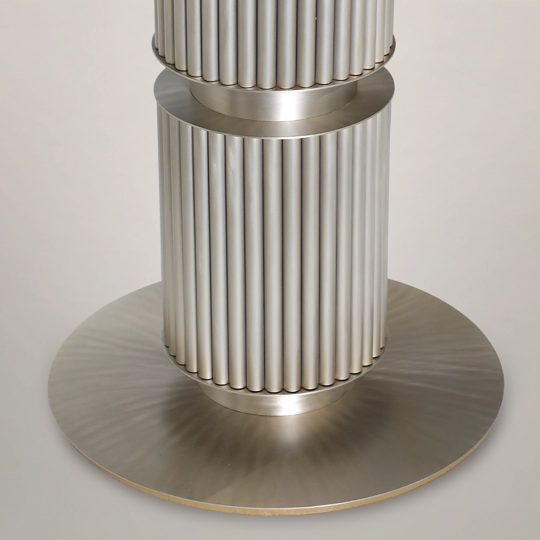 /storage/Luxury brass Eléa Round Dining Table with eucalyptus wood top and lacquered brass accents inspired by Ancient Greece.