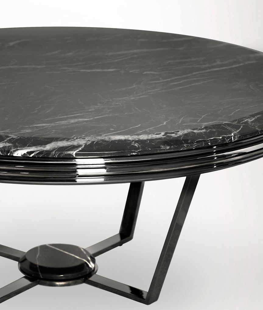 /storage/Luxury brass Euphoria Center Table with black nickel brass tubes and marble top.
