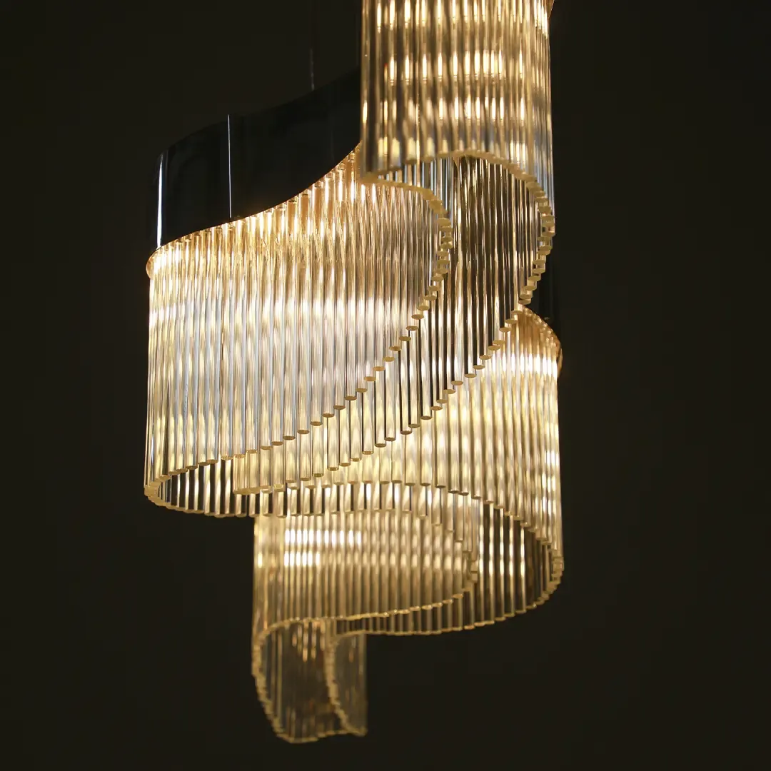 /storage/Luxury brass snooker chandelier with fluid curves and wave-inspired design, fully customizable in size and configuration for elegant modern interiors.
