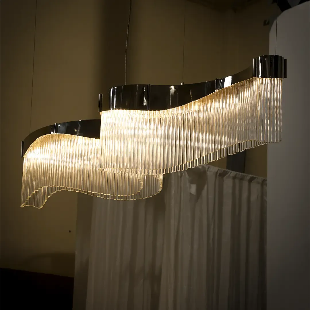 /storage/Luxury brass snooker chandelier with fluid curves and wave-inspired design, fully customizable in size and configuration for elegant modern interiors.
