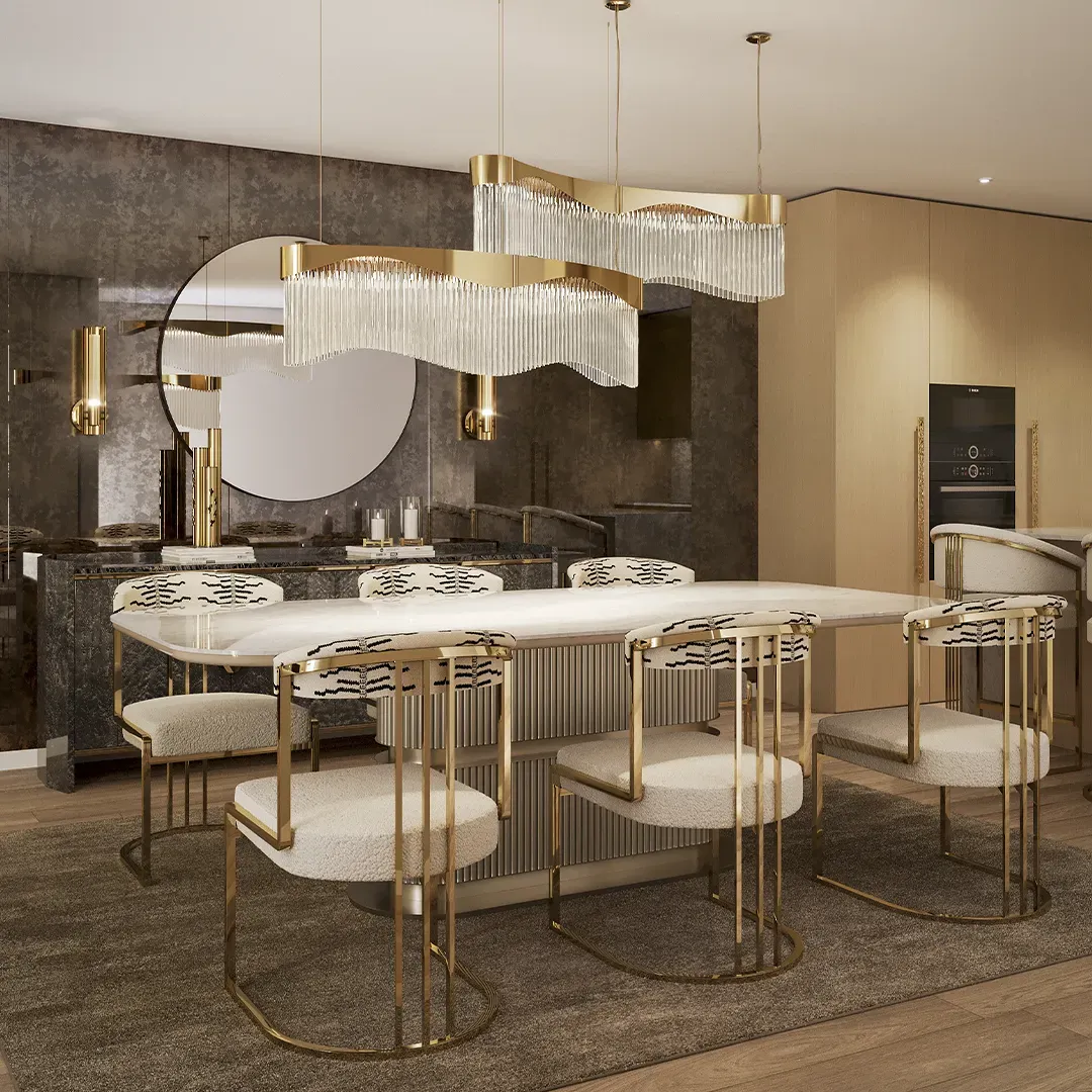 /storage/Luxury brass suspension with fluid curved design and customizable features, offering elegant modern lighting with a sense of movement.