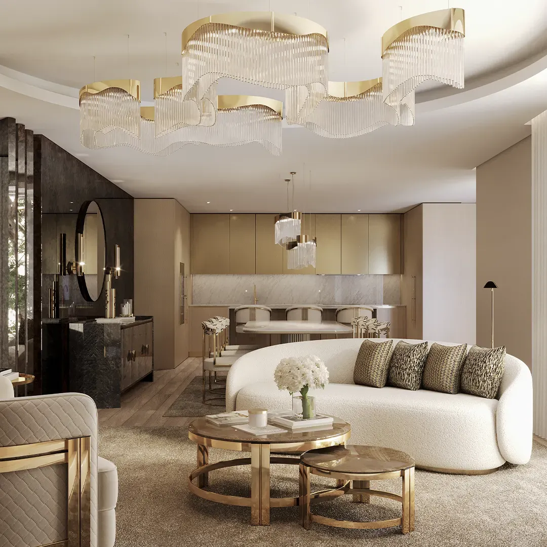 /storage/Luxury brass suspension with sculptural curves and abstract design by Castro Lighting