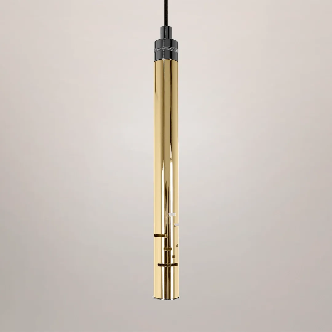 /storage/Luxury brass Gio pendant with geometric gold and nickel structure inspired by Italian modernist design.
