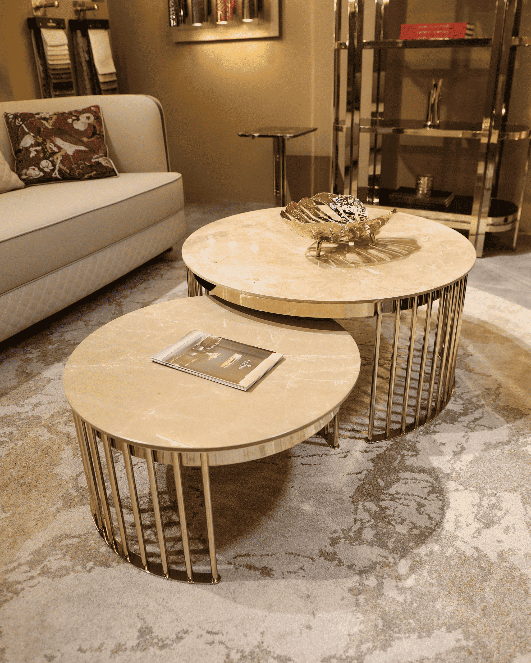 /storage/Luxury brass Grace Center Table with gold-plated brass accents and marble top.