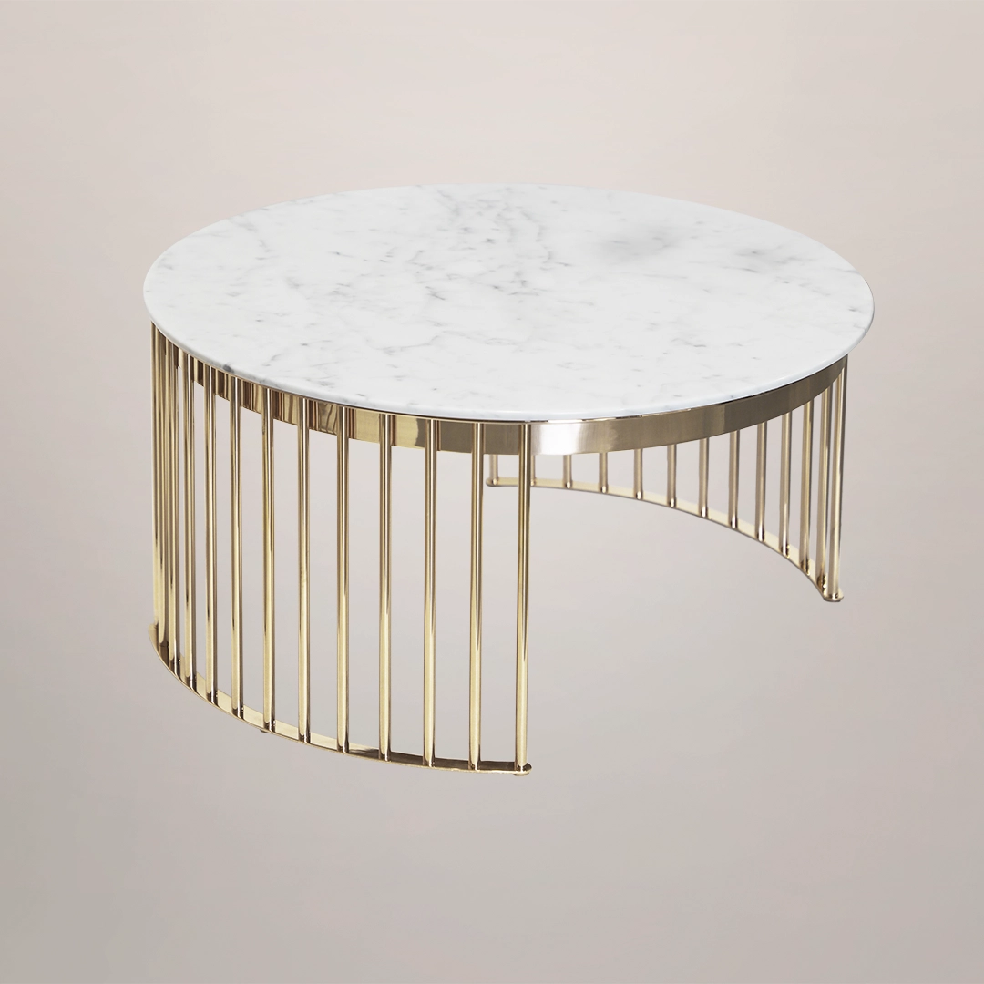 /storage/Luxury brass Grace Center Table with gold-plated brass accents and marble top.