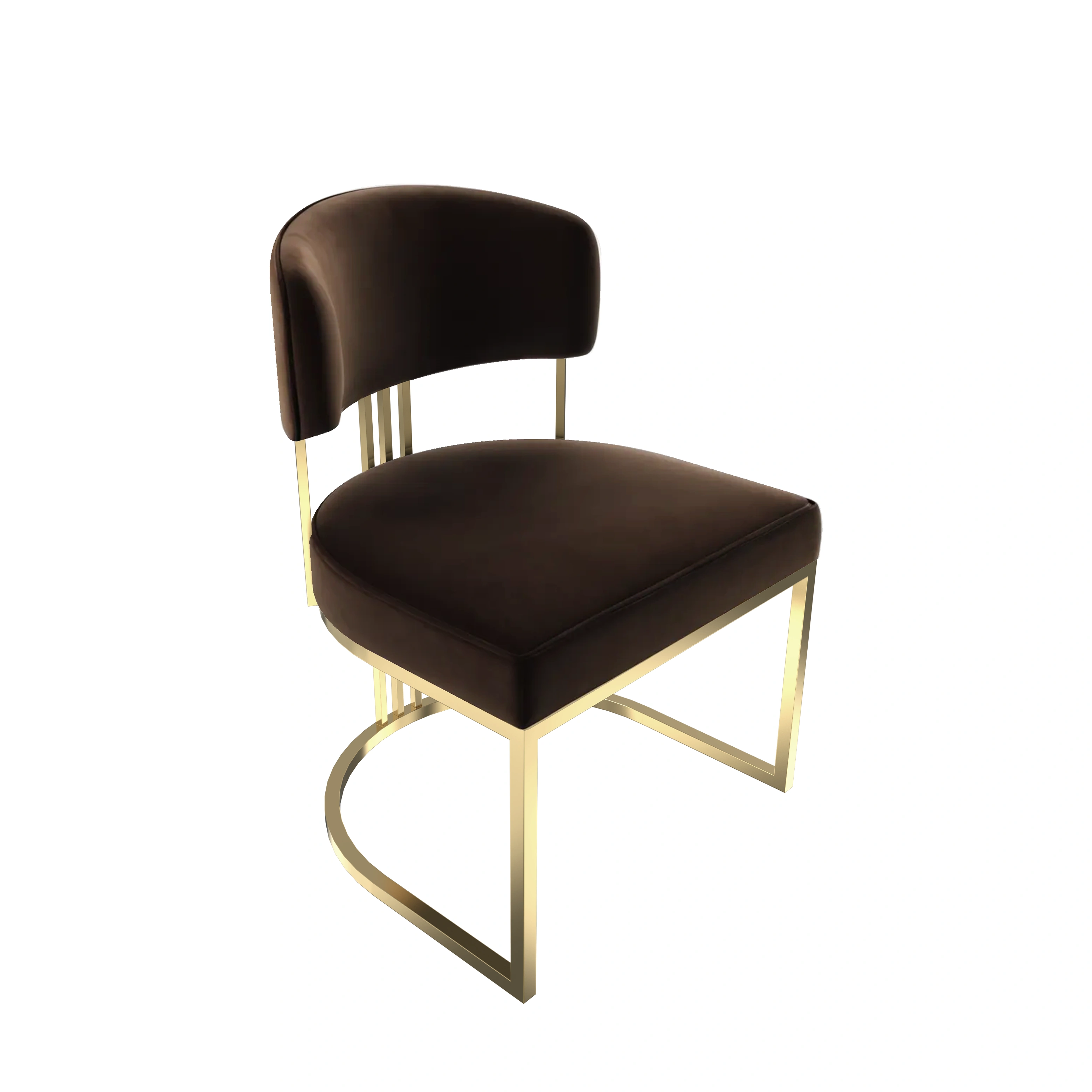 /storage/Luxury brass chair with elegant harp-shaped design by Castro Interiors.