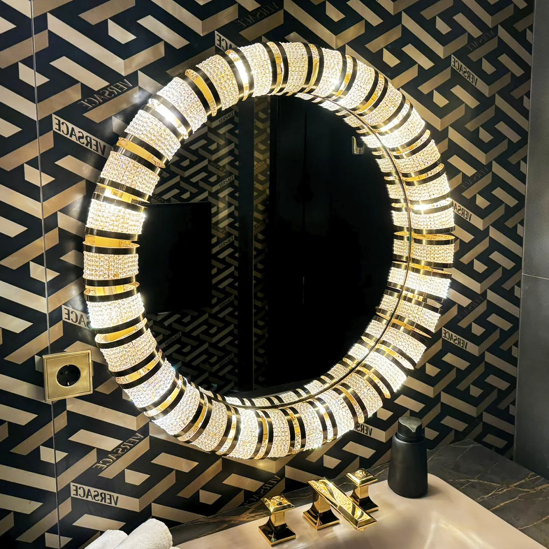 /storage/Luxury brass Leviev Mirror with Swarovski crystals, elegant contemporary furniture accessory for interiors.