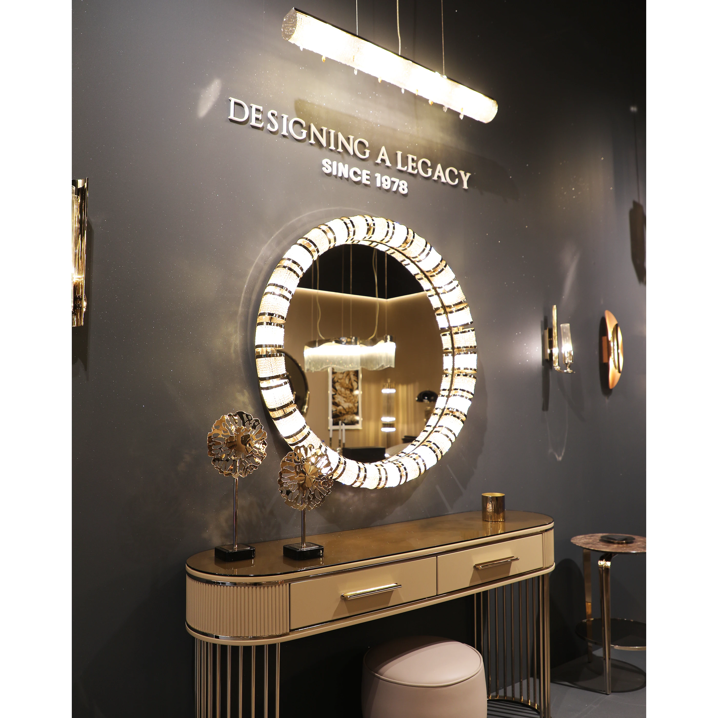 /storage/Luxury brass Leviev Mirror with Swarovski crystals, elegant contemporary furniture accessory for interiors.