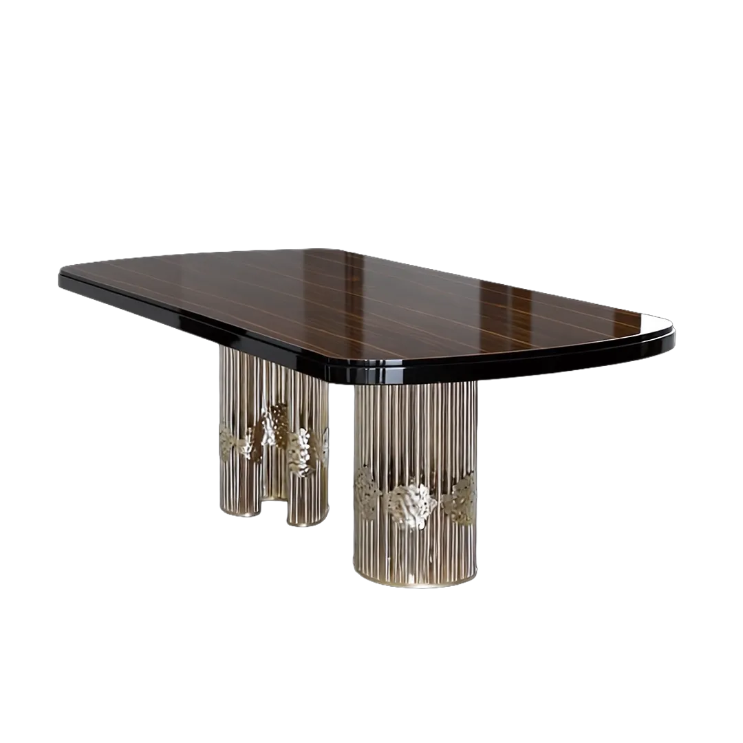 /storage/Magma Dining Table by Castro Lighting, a luxury dining table handcrafted in Portugal with a sculptural brass base inspired by molten magma and a refined tabletop for contemporary dining rooms.