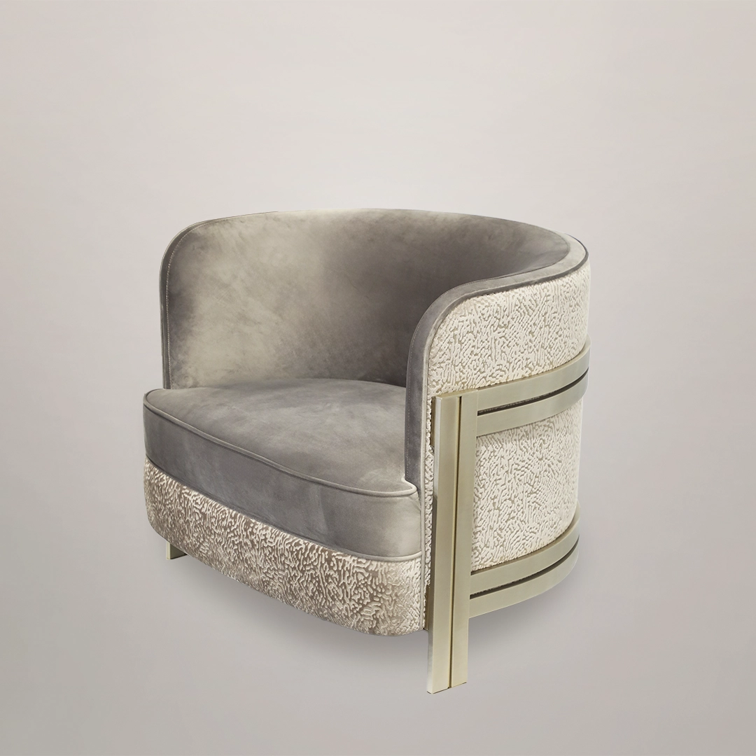 /storage/Luxury brass maple armchair, featuring a gold-plated frame and elegant upholstery inspired by French royal opulence, by Castro Lighting