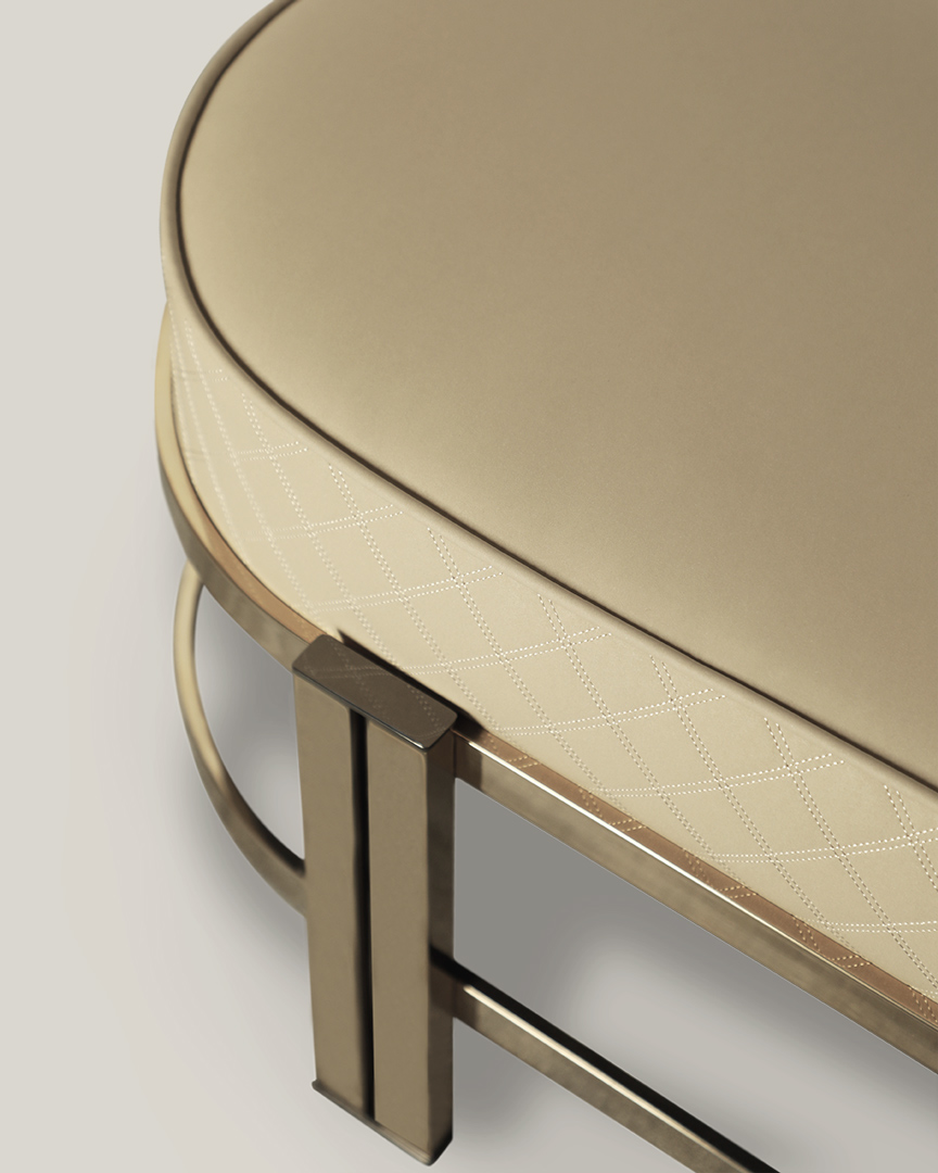 /storage/Luxury brass Marie Bench with gold-plated brass frame and refined upholstery, inspired by Versailles opulence and designed to bring timeless elegance to modern interiors.
