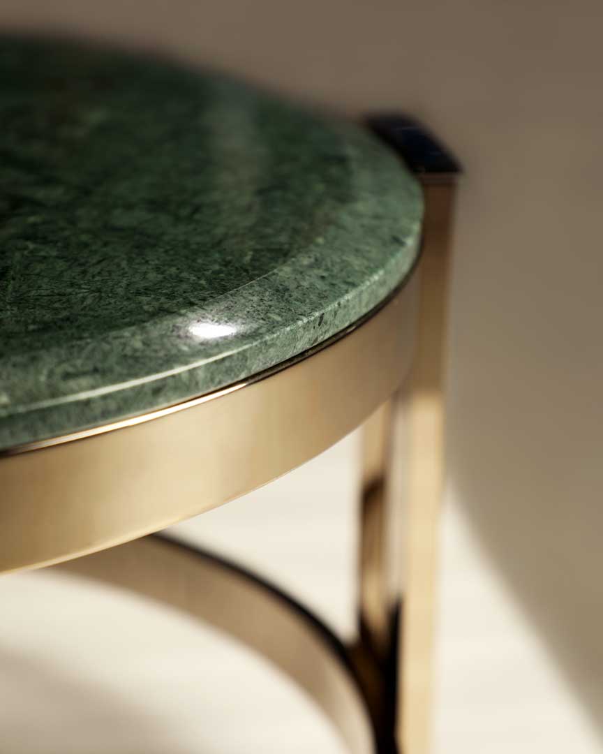 /storage/Luxury brass Marie Center Table with marble top, an elegant contemporary design inspired by Versailles opulence.
