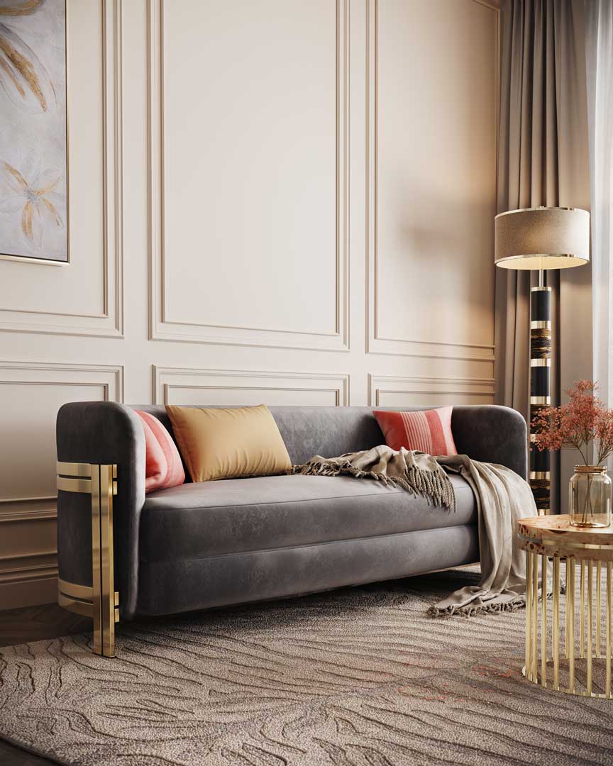 /storage/Luxury gold-plated brass sofa with soft upholstery, combining Versailles-inspired elegance and contemporary design by Castro Interiors