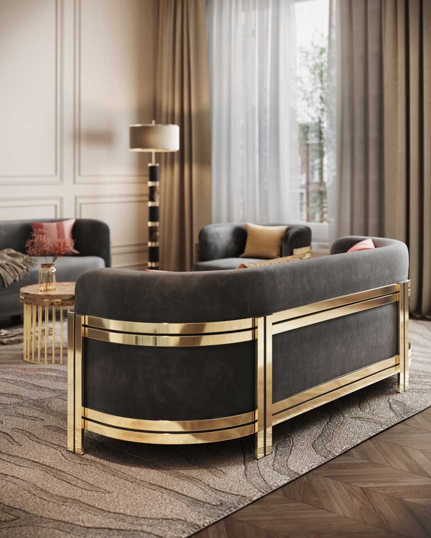 /storage/Luxury gold-plated brass sofa with soft upholstery, combining Versailles-inspired elegance and contemporary design by Castro Interiors