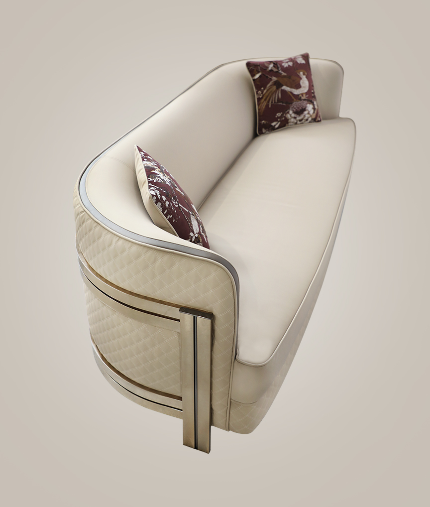 /storage/Luxury gold-plated brass sofa with soft upholstery, combining Versailles-inspired elegance and contemporary design by Castro Interiors