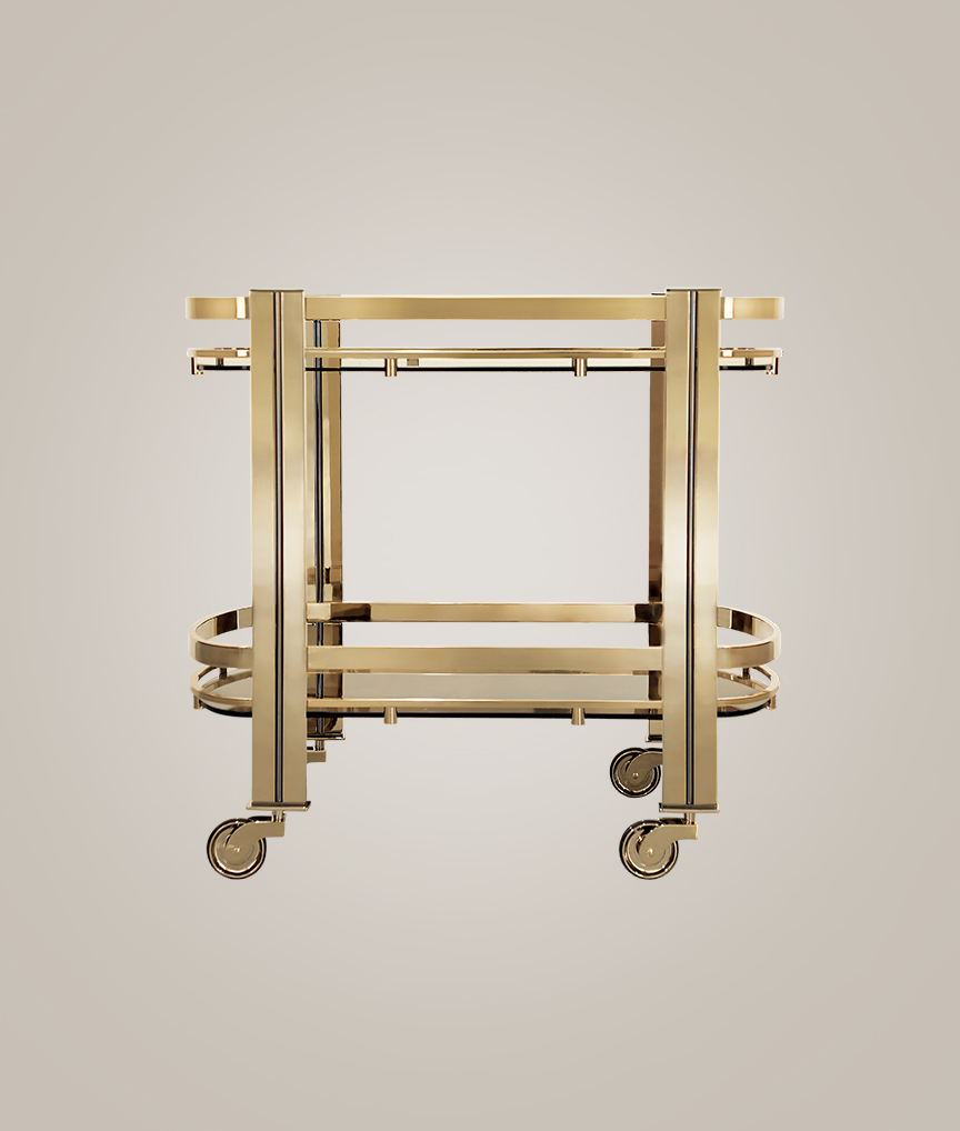 /storage/Luxury brass Marie tea cart with sleek design, spacious shelves, and modern detailing, a sophisticated serving cart for elegant interiors.