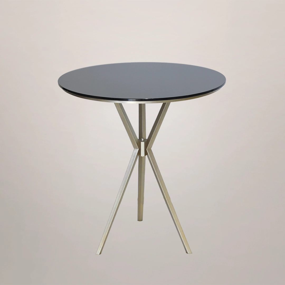 /storage/Luxury brass Mikado table with sculptural intersecting base, refined wood or marble top, and brass-coated legs inspired by geometric balance.