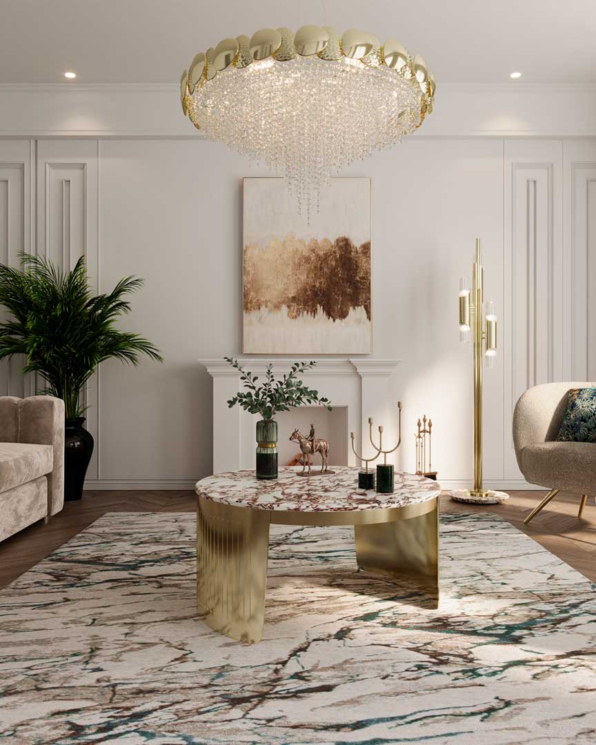 /storage/Luxury brass Moon small center table with elegant glass top, marble base, and engraved brass details inspired by the celestial love story of the sun and moon.