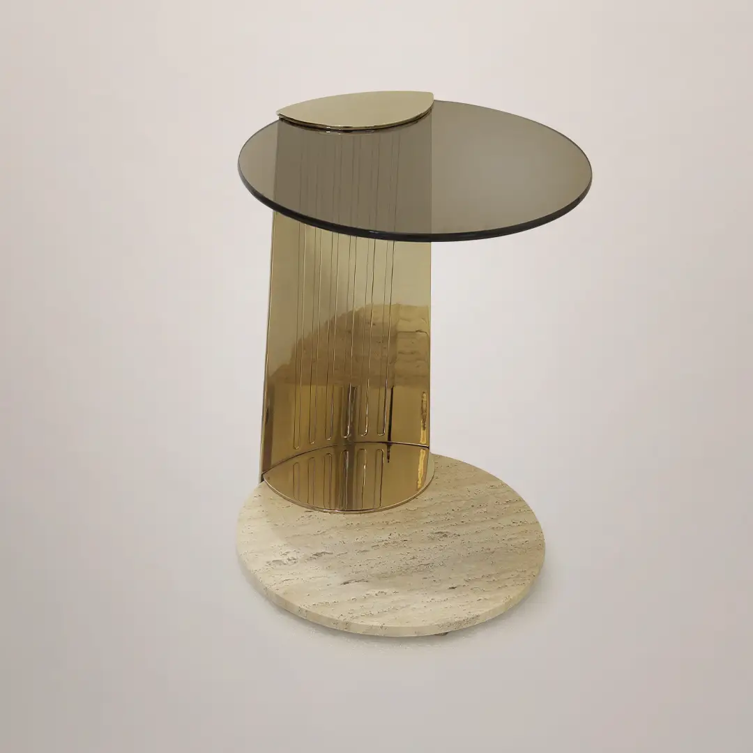 /storage/Luxury Moon Side Table with brass frieze detailing, elegant glass top, and marble base,nspired by the mythical love story of the sun and moon for sophisticated interiors.