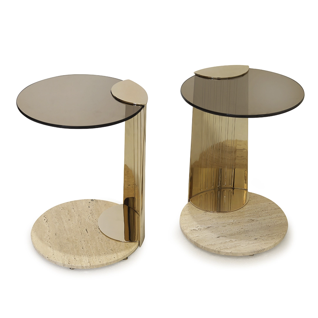 /storage/Luxury Moon Side Table with brass frieze detailing, elegant glass top, and marble base,nspired by the mythical love story of the sun and moon for sophisticated interiors.