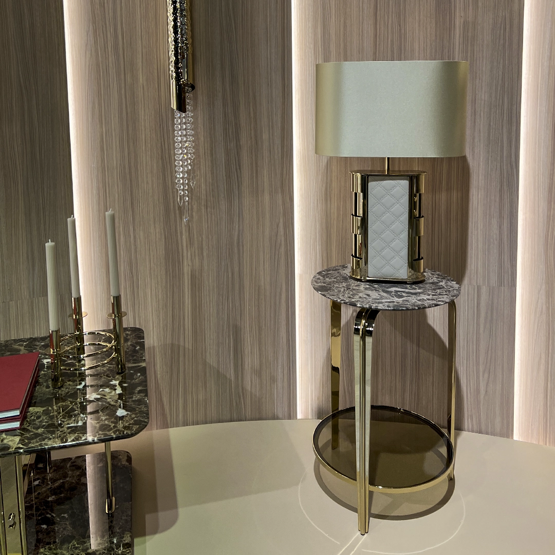/storage/Luxury brass and marble Perla side table with textured glass base and shell-inspired design, a poetic modern accent piece for refined interiors.