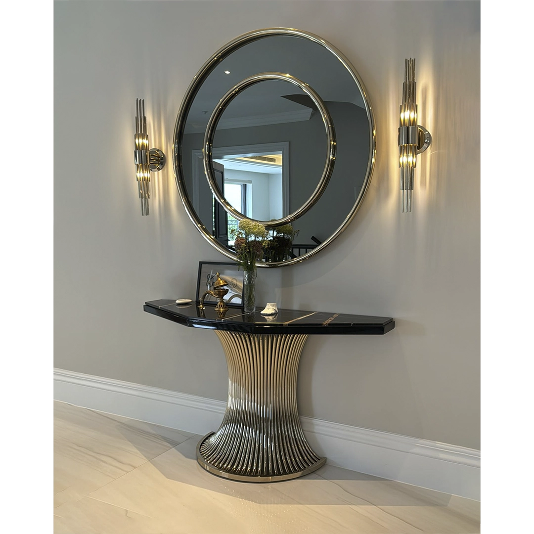 /storage/Luxury brass Roma Mirror with double-ring design, sleek and elegant contemporary wall mirror for refined interiors.