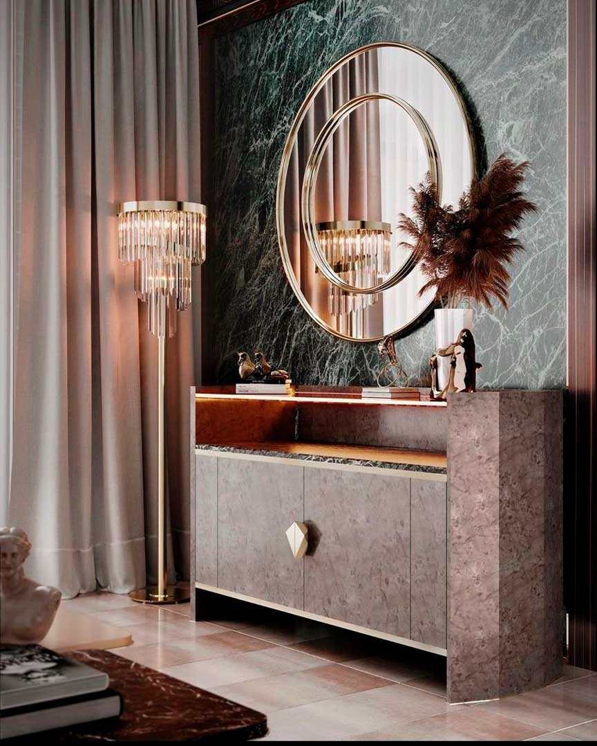 /storage/Luxury brass Roma Mirror with double-ring design, sleek and elegant contemporary wall mirror for refined interiors.