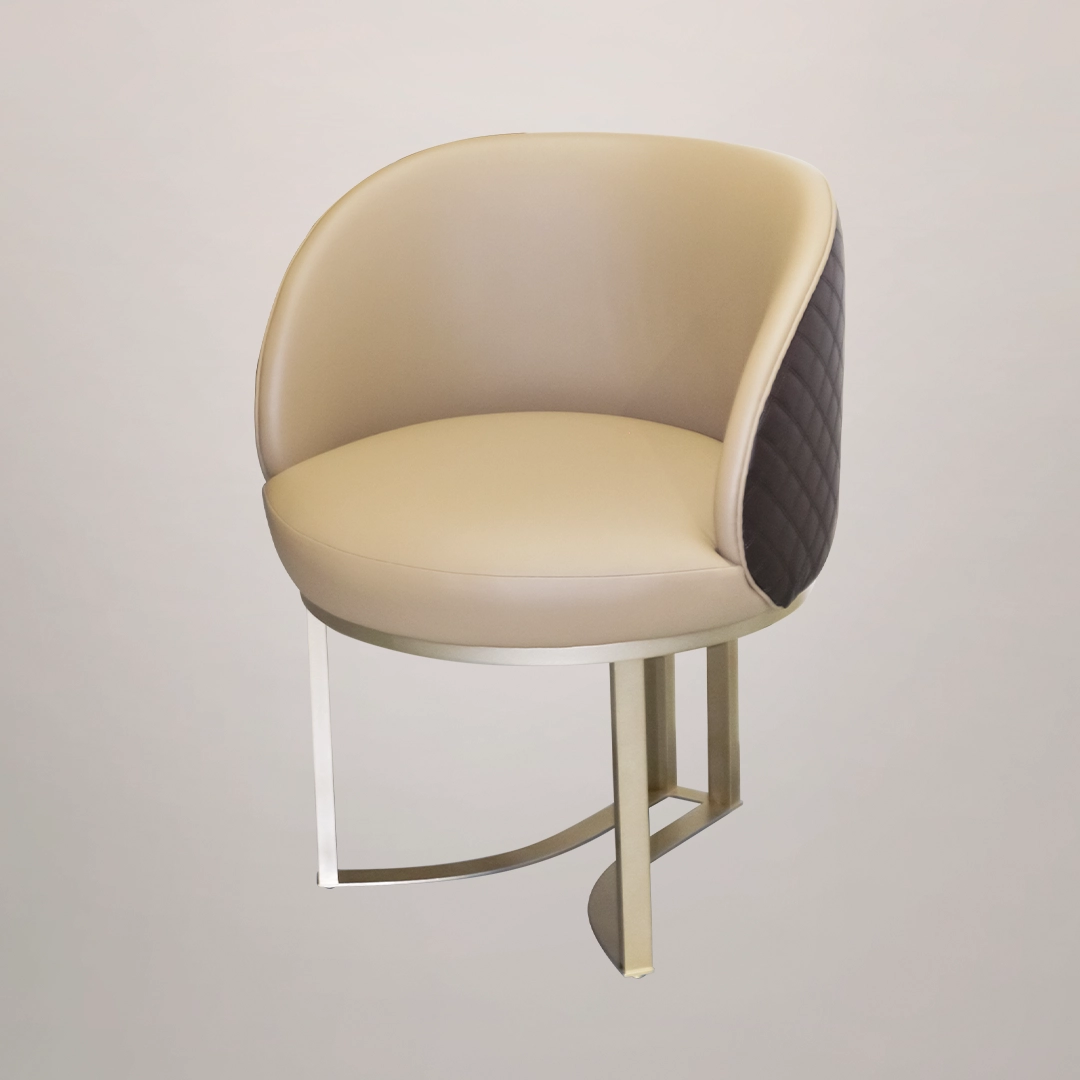 /storage/Luxury brass chair with beige leather upholstery and twisted brass detailing, blending feminine charm with refined contemporary design.