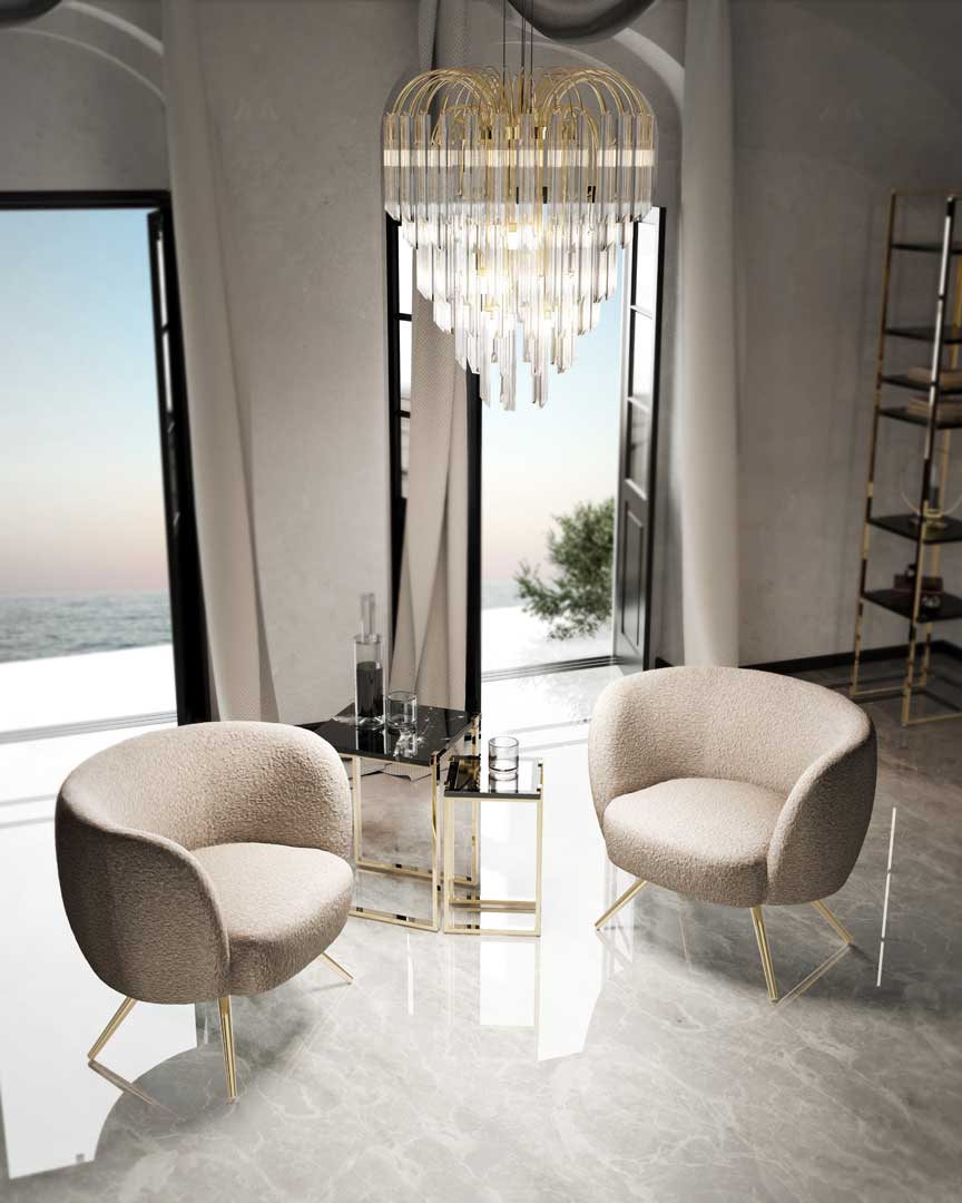 /storage/Luxury brass suspension with 24k gold arms and delicate glass elements, inspired by the shape and elegance of a lotus flower.