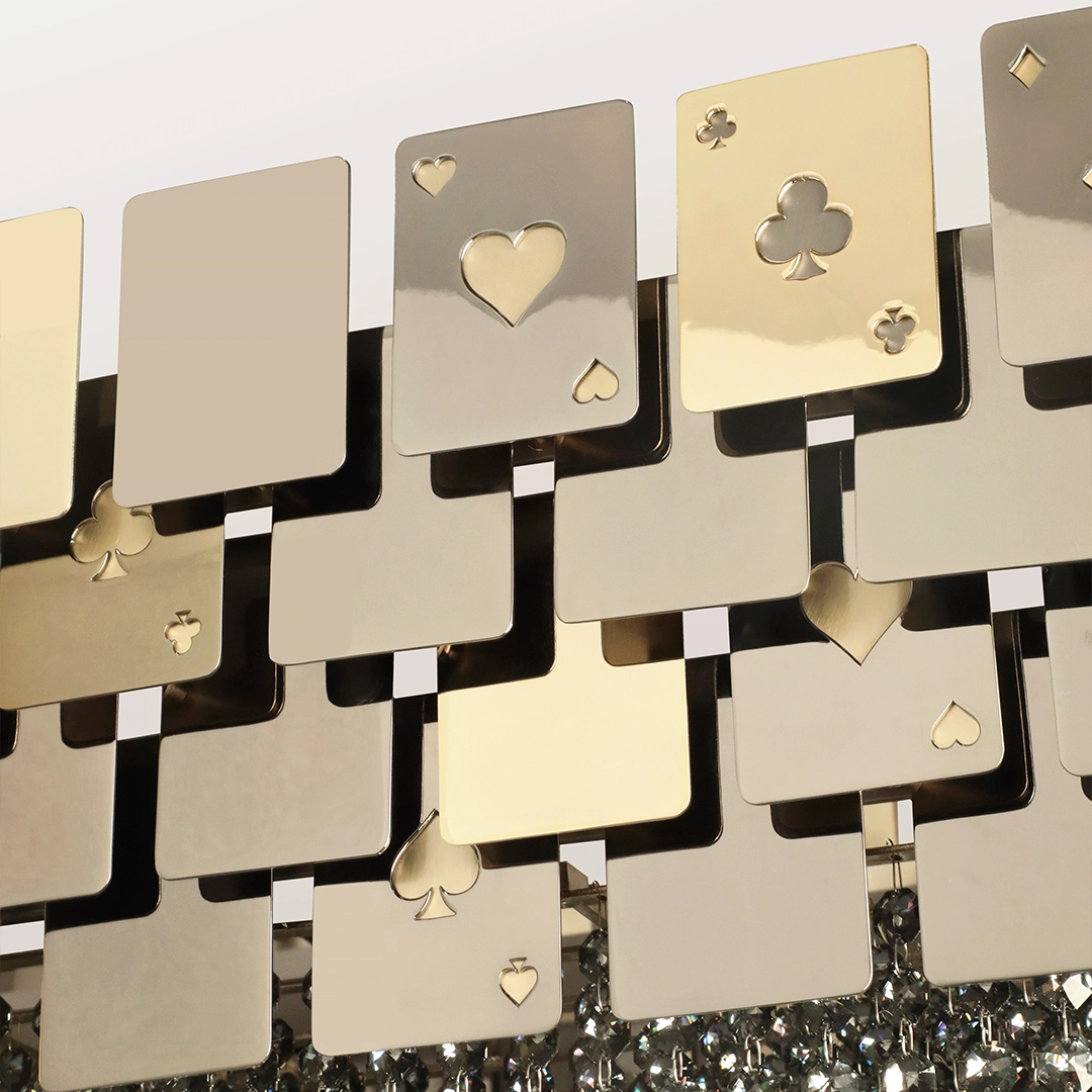 /storage/Luxury brass suspension snooker light with geometric lines and casino-inspired motifs, enriched with crystal details for a bold, artistic, and glamorous aesthetic.