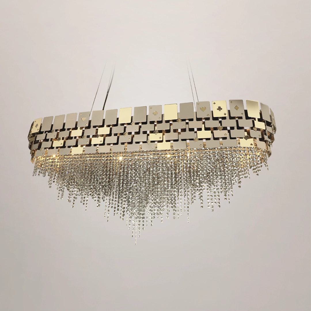 /storage/Luxury brass suspension snooker light with geometric lines and casino-inspired motifs, enriched with crystal details for a bold, artistic, and glamorous aesthetic.