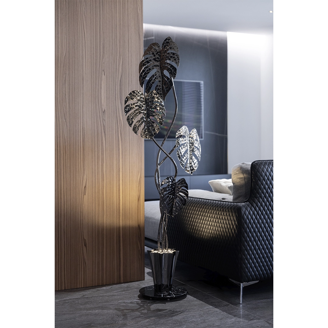 /storage/Luxury brass Rainforest Floor Lamp with hand-applied crystal glass and decorative raindrops, a sophisticated statement piece for elegant interiors.