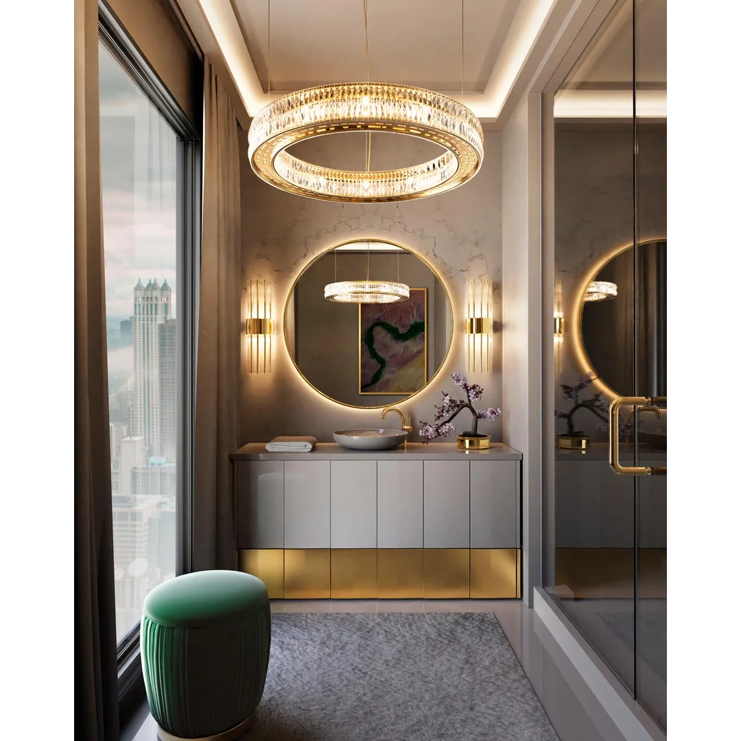 /storage/Luxury brass and crystal chandelier with layered gemstone design, handmade to create a dazzling and elegant lighting effect.