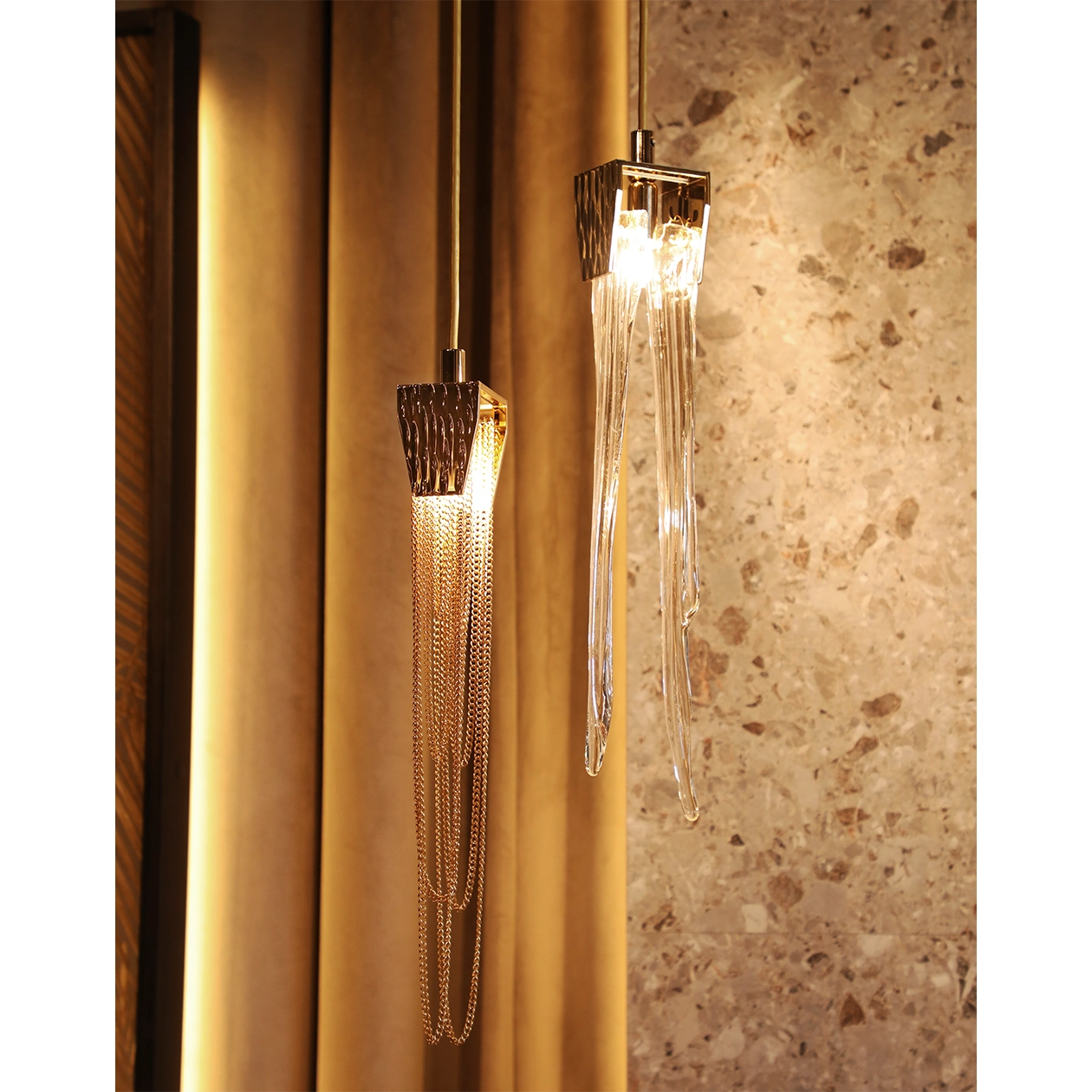 /storage/Luxury brass and crystal Stala Pendant with intricate stalactite-inspired design, a sophisticated modern lighting piece that exudes elegance and timeless charm.