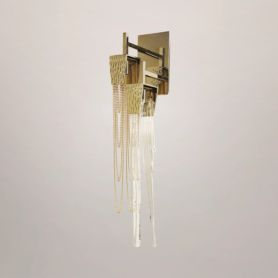 /storage/Luxury brass Stala Wall Light with crystal details, inspired by stalactites, handcrafted for modern elegant interiors.