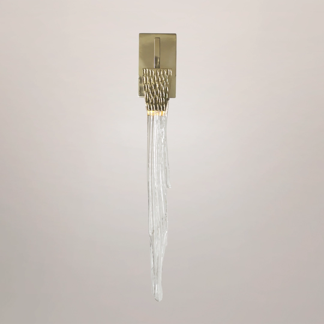 /storage/Luxury brass Stala Wall Light with crystal details, inspired by stalactites, handcrafted for modern elegant interiors.