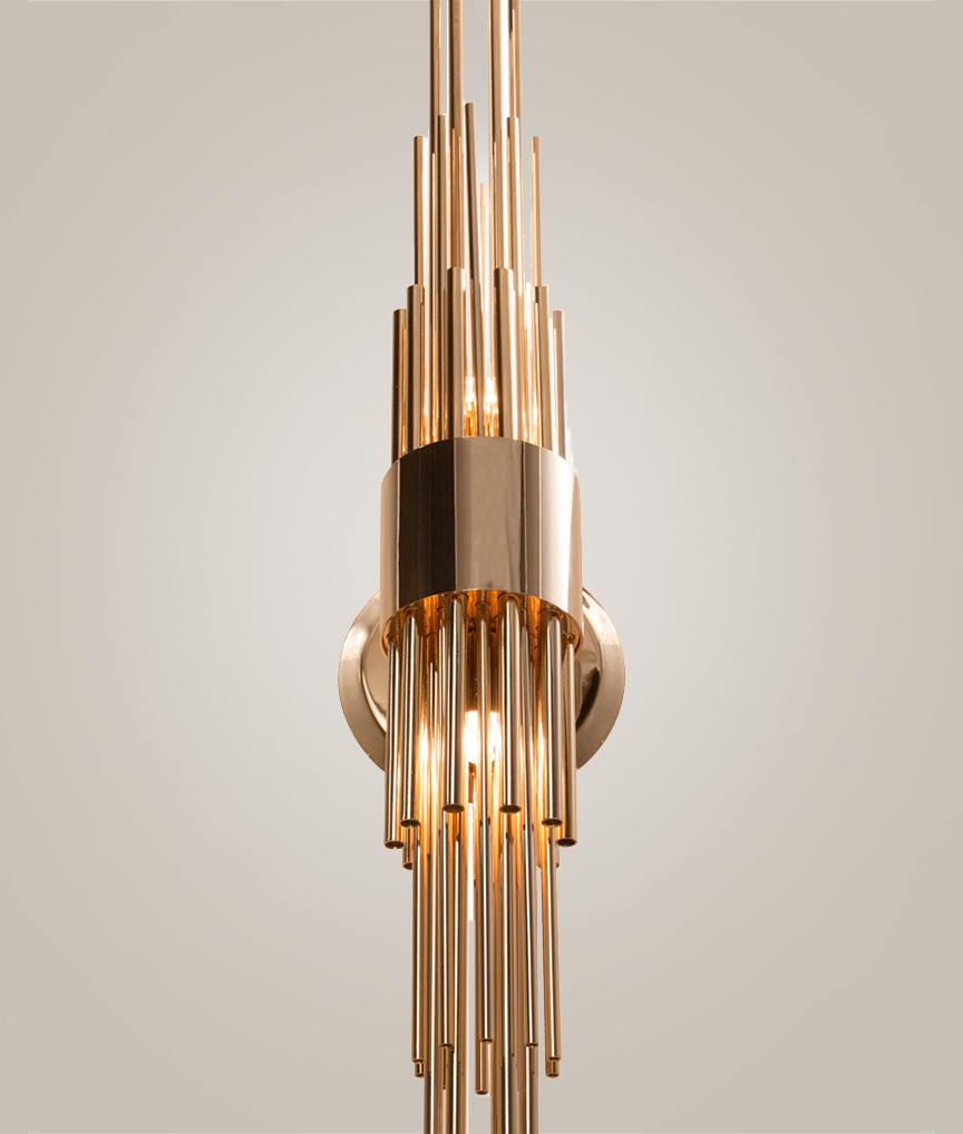 /storage/Luxury brass Streamline Wall Light with elongated tubes, combining modern sophistication and dynamic elegance to enhance contemporary and high-end interiors.