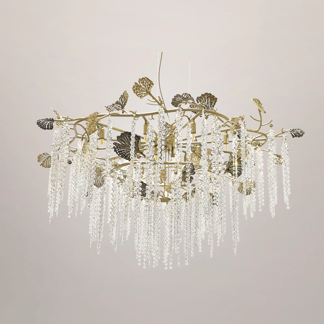 /storage/Luxury brass chandelier– brass and crystal light inspired by vineyard landscapes, by Castro Lighting.