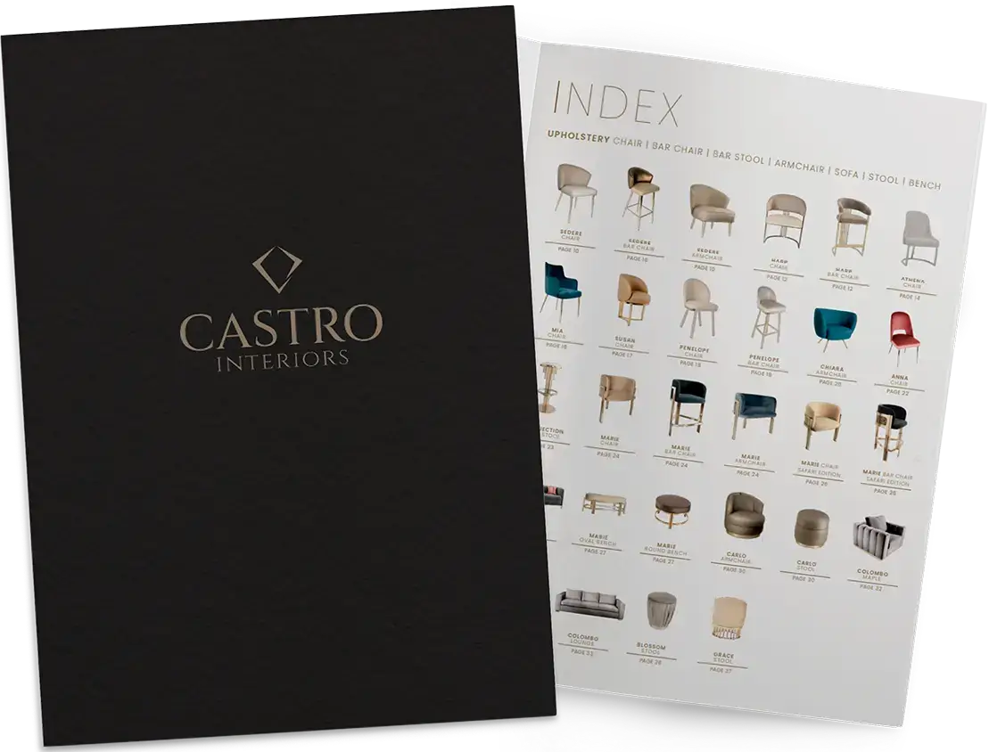 Cover image of the Lighting catalog with a black background and the Castro Lighting logo.