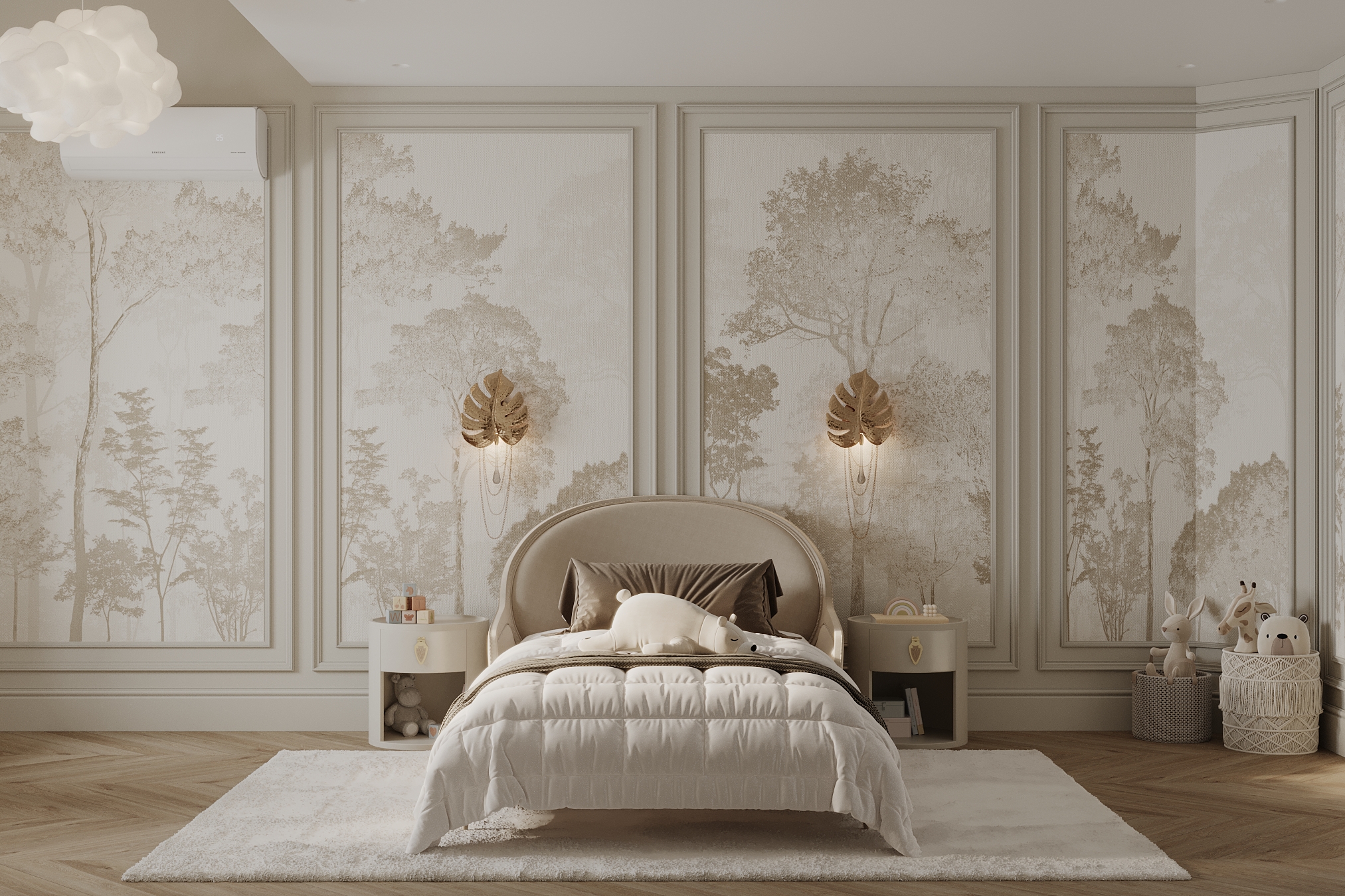 Rainforest Wall Light in Gold Brass Finish in Children´s Bedroom Ambiance by Irina Tsimbalist