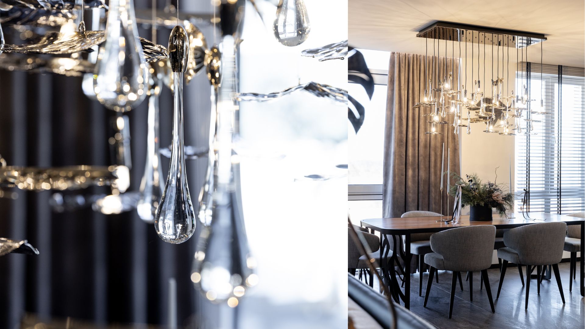 Rainforest Suspension chandelier inspired by organic forms with cascading light elements and sculptural branches